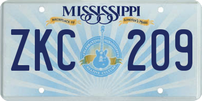 MS license plate ZKC209