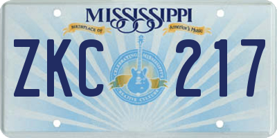 MS license plate ZKC217