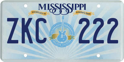 MS license plate ZKC222