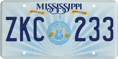 MS license plate ZKC233