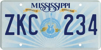 MS license plate ZKC234