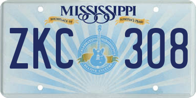 MS license plate ZKC308