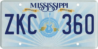 MS license plate ZKC360