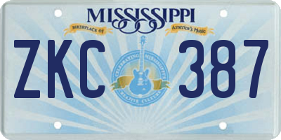 MS license plate ZKC387