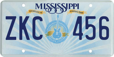 MS license plate ZKC456