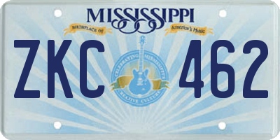 MS license plate ZKC462