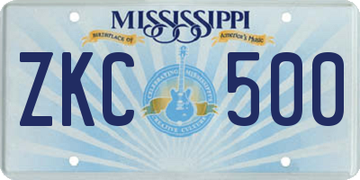 MS license plate ZKC500