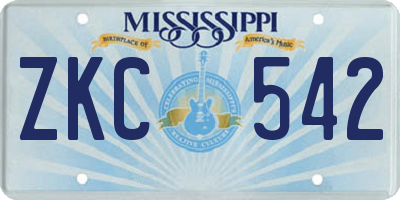MS license plate ZKC542