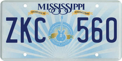 MS license plate ZKC560