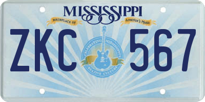 MS license plate ZKC567