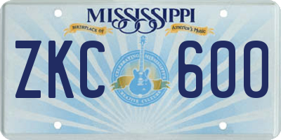 MS license plate ZKC600