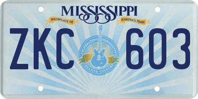 MS license plate ZKC603
