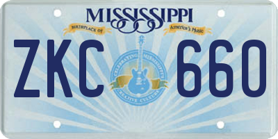MS license plate ZKC660