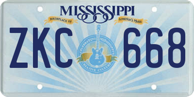 MS license plate ZKC668
