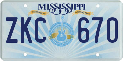 MS license plate ZKC670