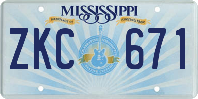 MS license plate ZKC671