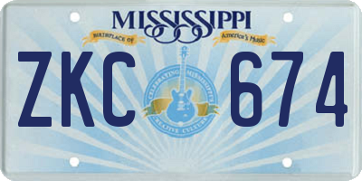 MS license plate ZKC674