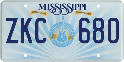 MS license plate ZKC680
