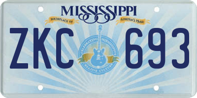MS license plate ZKC693