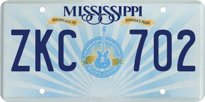 MS license plate ZKC702
