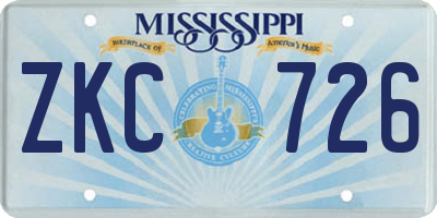 MS license plate ZKC726