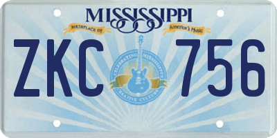MS license plate ZKC756