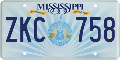 MS license plate ZKC758