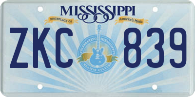 MS license plate ZKC839