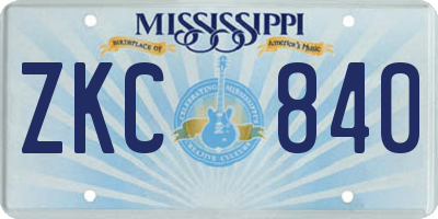 MS license plate ZKC840