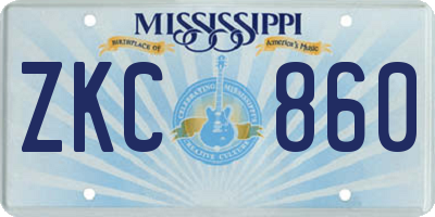 MS license plate ZKC860