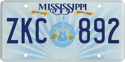 MS license plate ZKC892