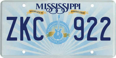 MS license plate ZKC922