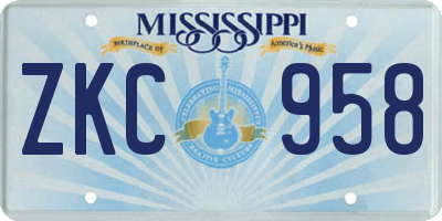 MS license plate ZKC958