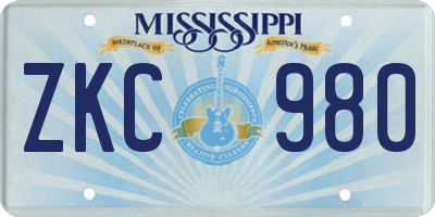 MS license plate ZKC980