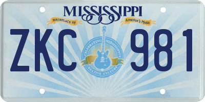 MS license plate ZKC981
