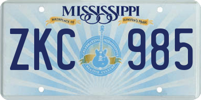 MS license plate ZKC985