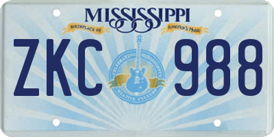 MS license plate ZKC988