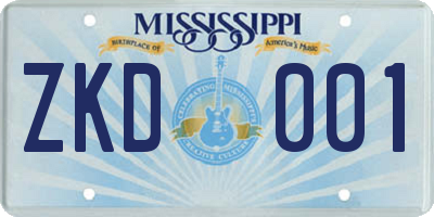 MS license plate ZKD001