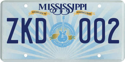 MS license plate ZKD002