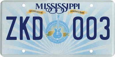 MS license plate ZKD003