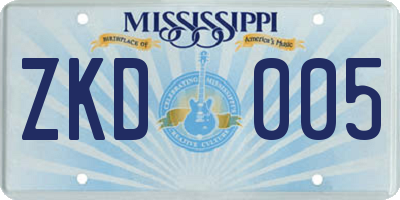MS license plate ZKD005