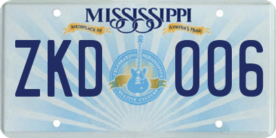 MS license plate ZKD006