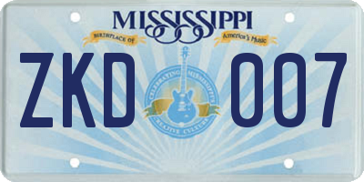 MS license plate ZKD007