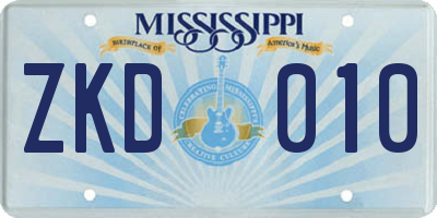 MS license plate ZKD010
