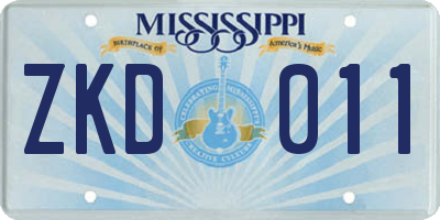 MS license plate ZKD011