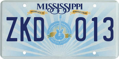 MS license plate ZKD013