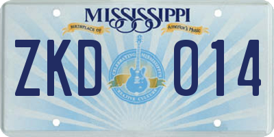 MS license plate ZKD014