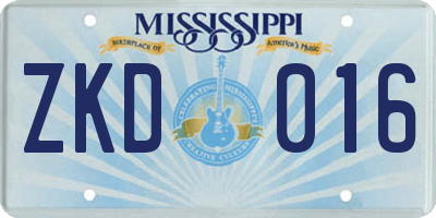 MS license plate ZKD016