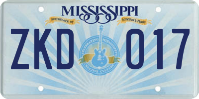 MS license plate ZKD017