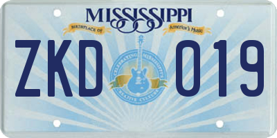 MS license plate ZKD019